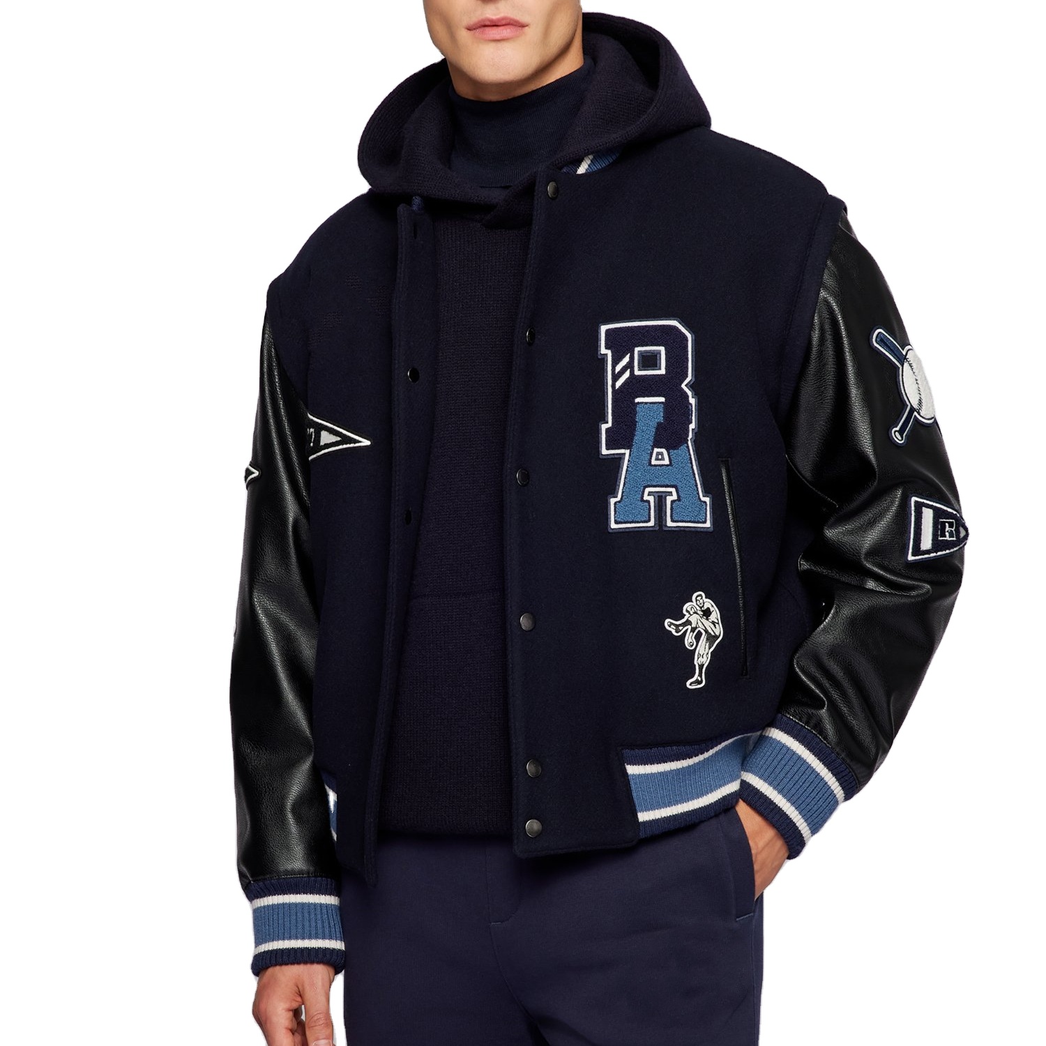 Embroidery Patches Leather Sleeve Baseball Varsity Jacket 